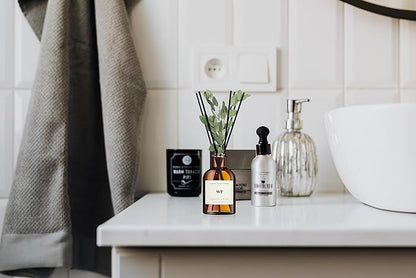 WEALD TRIBE Reed Diffuser Set for Bathroom Air Fresheners, Oil Diffuser Sticks with Flower | Eucalyptus & Mint Scent 4.0 fl oz Home Fragrance with Sticks Defusers | House Bedroom Office Shelf Decor