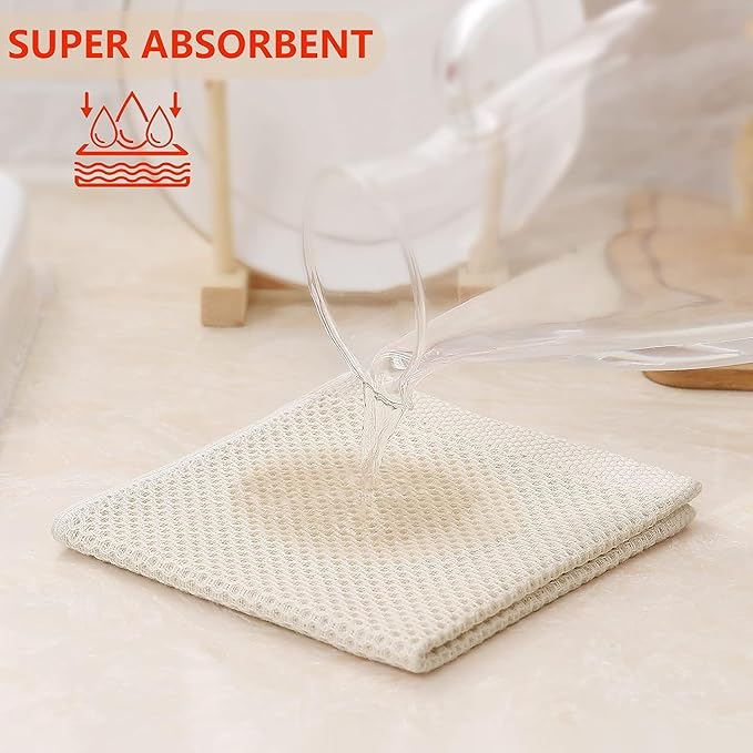 Kitinjoy 100% Cotton Kitchen Dish Cloths, 8 Pack Waffle Weave Ultra Soft Absorbent Dish Towels for Drying Dishes, Quick Drying Dish Rags, 12 X 12 Inch, Multicolor