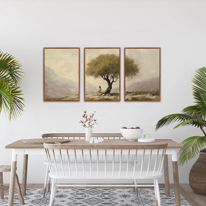 HLNIUC Jesus Framed Canvas Wall Art,Religious Christian Olive Poster,Vintage Mountain Natural Landscape Painting,Christian God Bible Story Canvas Art Print for Living Room Bedroom Church-16 x24 x3