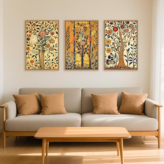 Large Vintage Floral Tree Framed Canvas Wall Art,Abstract Flower Wall Decor,Nature Botanical Wall Painting,Classic Boho Artwork for Living Room,Bedroom,Dining Room,Farmhouse -24"x36"x3