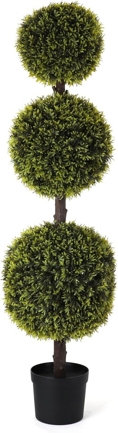 Bornbridge Artificial Yellow Cypress Topiary Ball Tree - Yellow Cypress 4' Ball Tree - Indoor/Outdoor Topiary Trees - Artificial Outdoor Plants - Lifelike Plant (2 Pack)