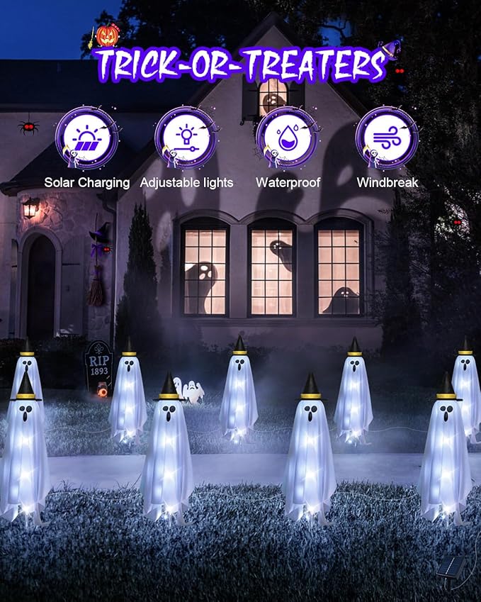 Halloween Decorations Solar Ghost Lights Outdoor, 6-Packs Solar Garden Spooky Decorations Lights, Light up Floating Scary Ghosts Decorations, Lights Yard, Pathway,Haunted House Party Decor
