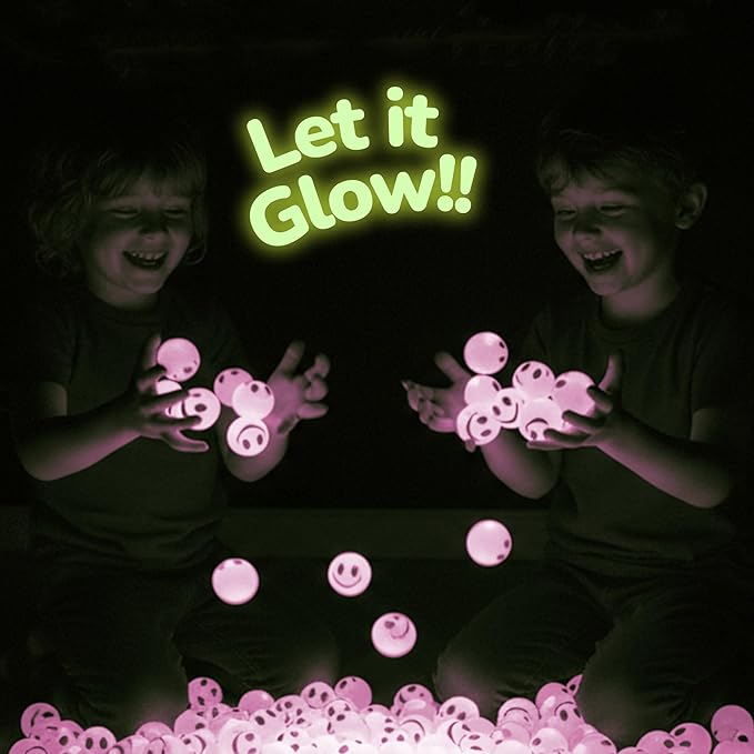 ArtCreativity Glow in the Dark Purple Smiley Face Bouncing Balls - Bulk Pack of 36 - 1 Inch High Bounce Bouncy Balls for Kids, Glowing Party Favors and Goodie Bag Fillers for Boys and Girls