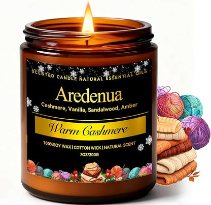 Warm Cashmere Scented Candle – Warm Luxe Cashmere & Soft Vanilla Notes, Cozy Clean Scent, Non-Toxic Soy Wax Candles, Long Lasting Candle for Home & Relaxation - 7oz Aromatherapy Candles