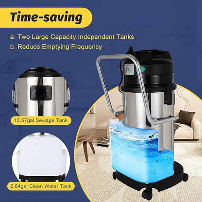 Carpet Cleaner Machine, 3 in 1 Portable Wet Dry Sofa Curtain Fabric Dust Cleaner,40L Commercial Floor Cleaning Machines with Long Flat/Dry/Water Vacuum Head and Round Brush