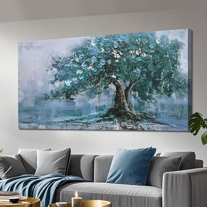 Ardemy Tree Canvas Wall Art for Living Room Large Teal Tree of Life Bedroom Pictures Paintings Wall Decor Artwork for Walls Home Office Dining Room Kitchen, 58"x29"