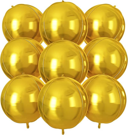 Gold Round Foil Balloons 9 pcs,Metallic Gold Giant 4D Round Balloons 22 Inch for Wedding Graduation Anniversary Baby Shower Birthday Party Decorations