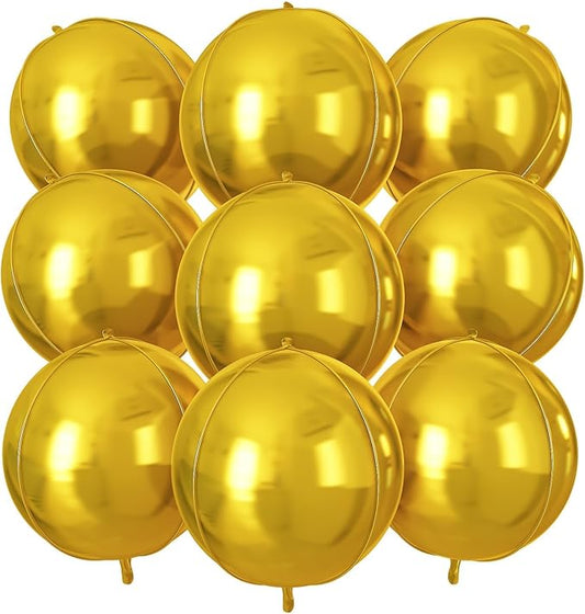 Gold Round Foil Balloons 9 pcs,Metallic Gold Giant 4D Round Balloons 22 Inch for Wedding Graduation Anniversary Baby Shower Birthday Party Decorations