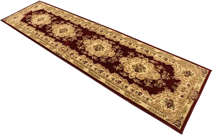 Rugs.com Chateau Collection Rug – 10 Ft Runner Red Medium-Pile Rug Perfect for Hallways, Entryways