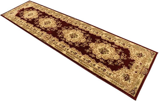 Rugs.com Chateau Collection Rug – 10 Ft Runner Red Medium-Pile Rug Perfect for Hallways, Entryways