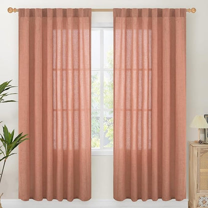 YoungsTex Terracotta Linen Curtains 78 Inch Length for Living Room, Burnt Orange Semi Sheer Drapes with Rod Pocket Back Tab Light Filtering for Bedroom Window, 2 Panels, 52 X 78 Inch