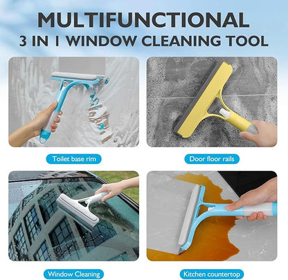 3 in 1 Window Cleaning Scraper, 3 in 1 Spray Squeegee for Window Cleaning, 2025 New with Brush and Built-in Spray Bottleall-Purpose Shower Glass, Mirrors, Car, Home Window Cleaner Tool (A)