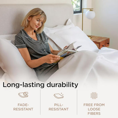 Threadmill 100% Cotton Sheets for Cal King Size Bed - 600 Thread Count Cal King Bed Sheets Set with 16” Deep Pocket - Sateen Weave 4-Piece Bedding Set with Cooling Effect, White