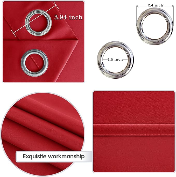 DWCN Red Curtains for Bedroom, Blackout Drapes 63 Inch Length for Living Room, Thermal Room Darkening Window Treatments - 42W x 63L Inch, 2 Panles