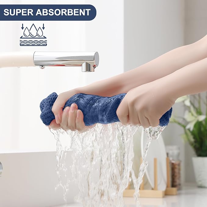 Homaxy 100% Cotton Kitchen Towels and Dishcloths Set, 12 x 12 Inches and 13 x 28 Inches, Set of 10 Bulk Kitchen Towels Set, Ultra Soft Absorbent Dish Cloths for Washing Dishes, Navy Blue