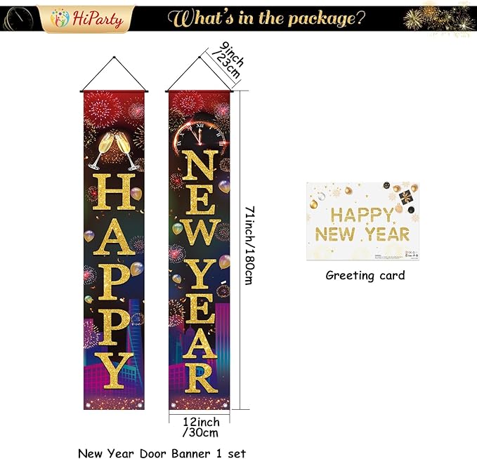 2026 New-Years Decorations, Premium Happy New Year Banner, Large 71x12in, Ideal New Years Eve Party Supplies 2026, Classic Design, HQ Fabric, HD Printing, Perfect for NYE Decorations