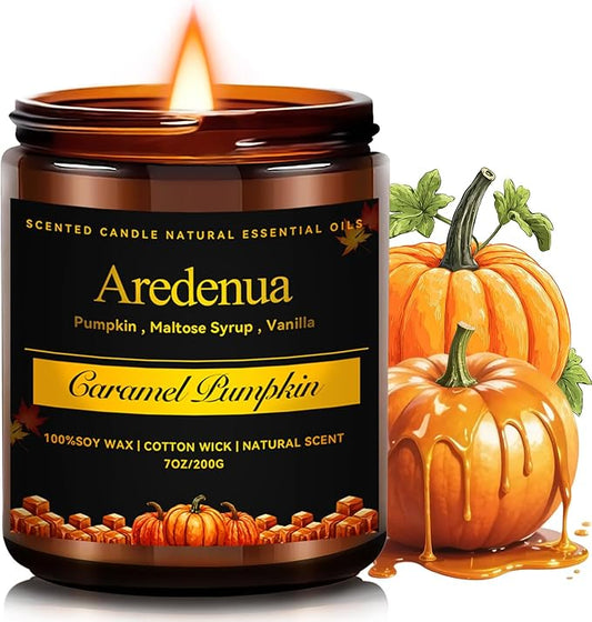 Caramel Pumpkin Candles – Warm Holiday & Winter Caramel Pumpkin Aroma, Cozy Christmas Seasonal Candles Gift, Hand-Poured Soy Candle for Christmas Home Décor & Cozy Seasonal Gifting