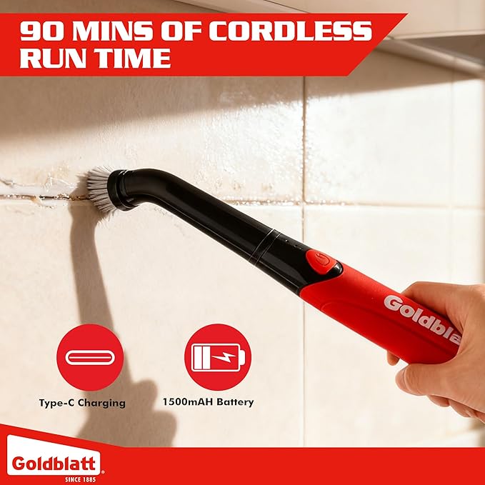 Goldblatt Electric Spin Scrubber Cordless, Power Scrubber with Battery Indicator Light, IPX6 Waterproof, Electric Cleaning Brush for Grout, Tile, Bathroom, Kitchen, Tub Cleaning