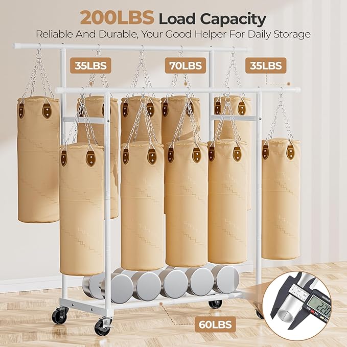 Abiglifty Clothes Rack for Hanging Clothes, Double Rods Clothing Rack with Wheels, Portable Closet for Laundry, Bedroom, White