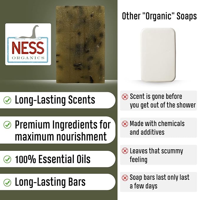 Ness Mens Soap Bar - Maritime Moss Scent, Natural Soap For Men With Organic Ingredients, Mens Bar Soap With Essential Oils, Moisturizing Bar Soap For Men, Handmade In The USA, Cruelty Free, Vegan