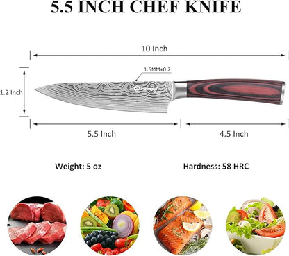Sunnecko 5.5 Inch Small Chef Knife, High Carbon Stainless Steel Professional Utility Knife for Cutting Meat,Vegetables and Fruits