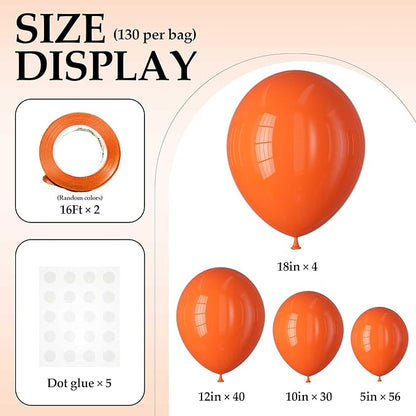 130PCS Orange Balloons, Latex Balloons Different Sizes 18/12/10/5 Inch, Helium Balloons with Ribbon, Party Balloon Set for Birthday Wedding Graduation Anniversary Baby Shower Decorations.