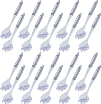 Hsei 20 Pcs Gray Kitchen Scrub Dish Brush Bulk with 11 Inch Handle Cleaning Dish Scrubber with Stiff Bristles Washing Scrub Brushes for Housekeeping for Pots and Pans, Kitchen Sink