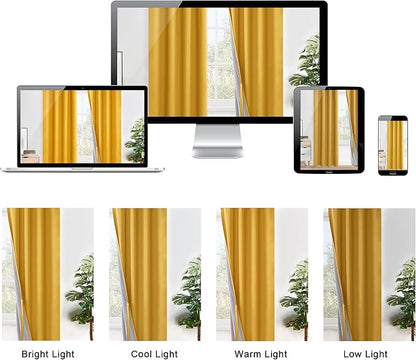 XWZO 100% Blackout Curtain Panels - Thermal Insulated Black Liner Curtains, Noise Reducing and Heat Blocking Drapes for Hall and Studio Windows with Tiebacks, Yellow, W60 x L84, Set of 2