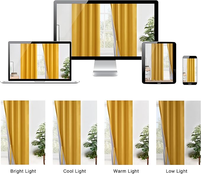 XWZO 100% Blackout Curtains 72 Inches Long with Tiebacks- Privacy Protection & Noise Blocking Window Draperies with Black Liner for Bedroom/Living Room, Grommet, Yellow, W42 x L72, Set of 2