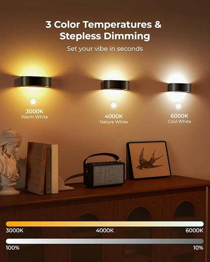 Motion Sensor Wall Light, 5000mAh Rechargeable Battery Operated Motion Sensor Light Indoor with Remote, RGB and 3 Colors Dimmable, Wireless Wall Sconces for Hallway, Living Room, Stair, bedroom
