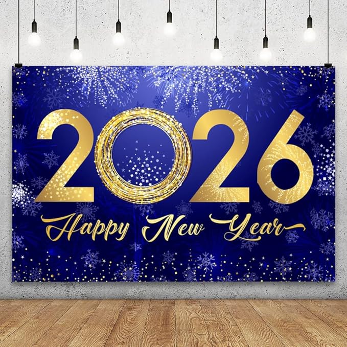 YongFoto 2026 Happy New Year Backdrop 6x4ft Fireworks Snowflakes Photography Background Christmas Night Festival Carnival Celebration Party Banquet Decor Banner Photoshoot Wallpaper Photo Booth