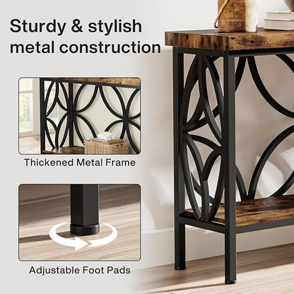LITTLE TREE Sofa Table, 70.9 Inch Industrial Behind Couch Table with Storage Shelves, Narrow Long Console Table for Entryway, Living Room, Foyer, Hallway, Office