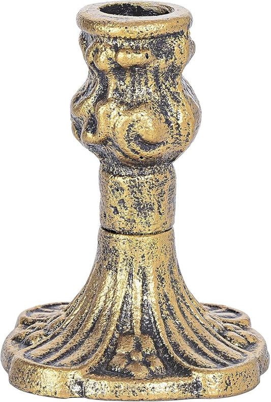Sungmor Vintage Gold Cast Iron Candle Holder – 4.4" Tall Decorative Rustic Taper Candle Stand – Heavy Antique-Style Candlestick for Table Centerpiece, Fireplace Mantel, or Farmhouse Home Décor