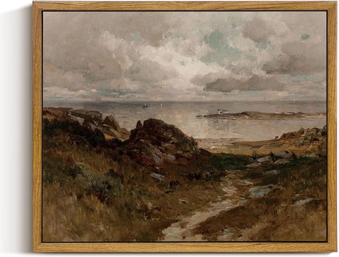 InSimSea Framed Canvas Wall Art Vintage Decor, Room Decor Coastal Paintings, Home Decor Wall Art for Living Room, Coast Landscape Canvas Artwork, Office Dining Room Bathroom Decor, 9"x11"