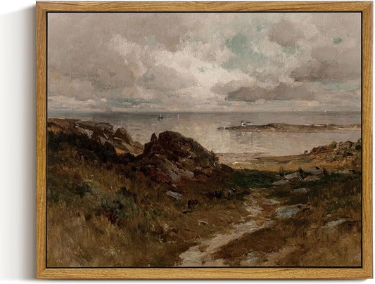 InSimSea Framed Canvas Wall Art Vintage Decor, Room Decor Coastal Paintings, Home Decor Wall Art for Living Room, Coast Landscape Canvas Artwork, Office Dining Room Bathroom Decor, 9"x11"