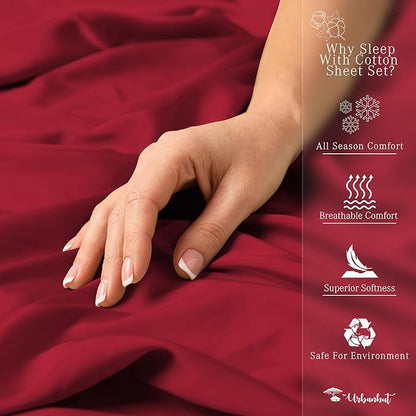 URBANHUT 800 Thread Count Egyptian Cotton Sheets Set King Size, 4 Pc Bed Sheet Sets For King Size Bed, Luxury Hotel Sateen Sheets Fits 16" Deep Pocket - Burgundy