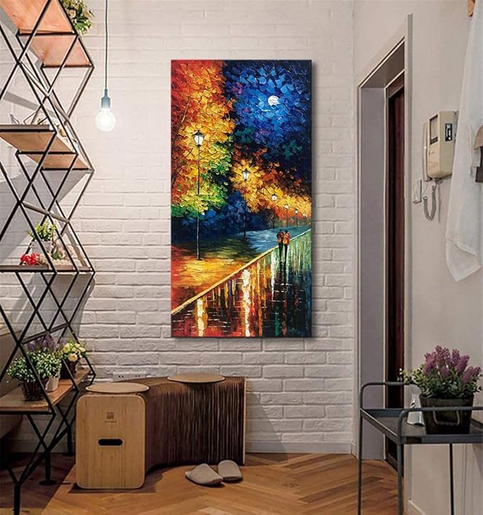 Alenoss Hand Painted Vertical Abstract Large Canvas Wall Art 48x24 Inches Oil Paintings on Canvas Blue Artwork for Wall Home Decorations Wall Décor
