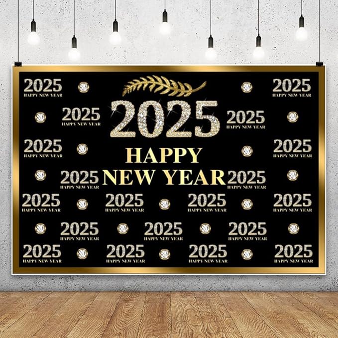 Happy New Year Backdrop 10x8ft Fabric 2026 New Year Party Decoration Backdrop NYE Backdrops for Photography