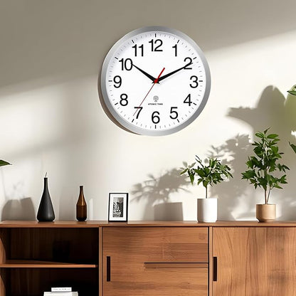 Atomic Wall Clock Modern 14 Inch Battery Operated Silent Non Ticking Analog Clock Decorative for Bedroom Kitchen Bathroom Office Home Living Room (Silver)