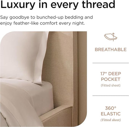 Threadmill American Supima King Size Sheets Set | 656 Thread Count 4 Piece Luxury Bed Sheets for King Size Mattress | 5 Star Hotel Quality Sheets with Elasticized Extra Deep Pocket | White Sheets