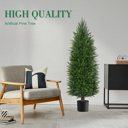 3FT Artificial Topiary Cedar Plants Outdoor, Faux Pine Trees UV Resistant and Potted, 36 Inch Tall Fake Shrubs Evergreen for Front Porch Decor Set of 2