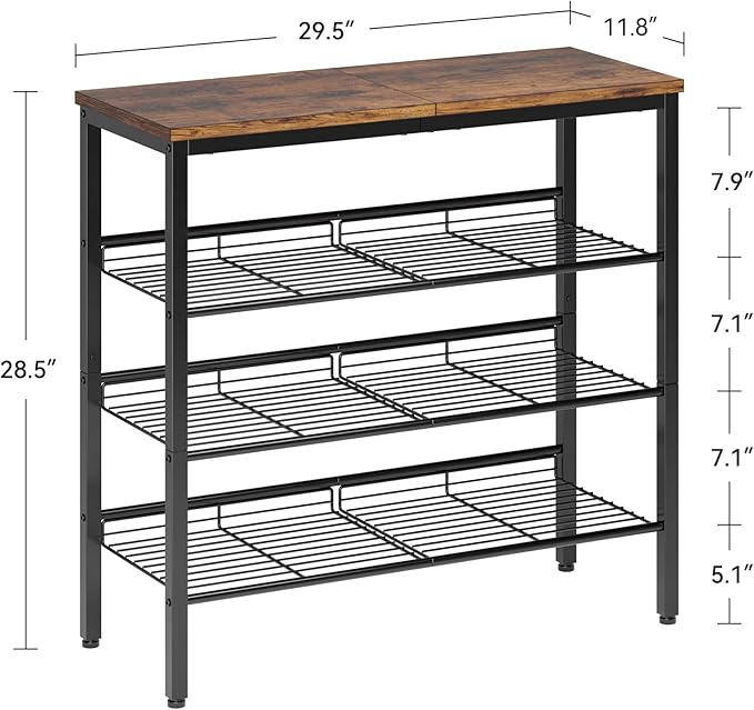 Shoe Rack for Closet,4 Tier Shoe Organizer for Entryway,Shoe Shelf with Storage Shelves and Spacious Top,Max Holds 16 of Shoes,Rustic Brown