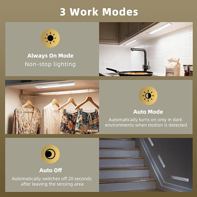 14inch Under Cabinet Lighting, 4 Pack Rechargeable Motion Sensor Light Indoor, Wireless Dimmable Magnetic Closet Lights, 58 LED Under Counter Lights for Kitchen, Wardrobe, Stairs, White Light