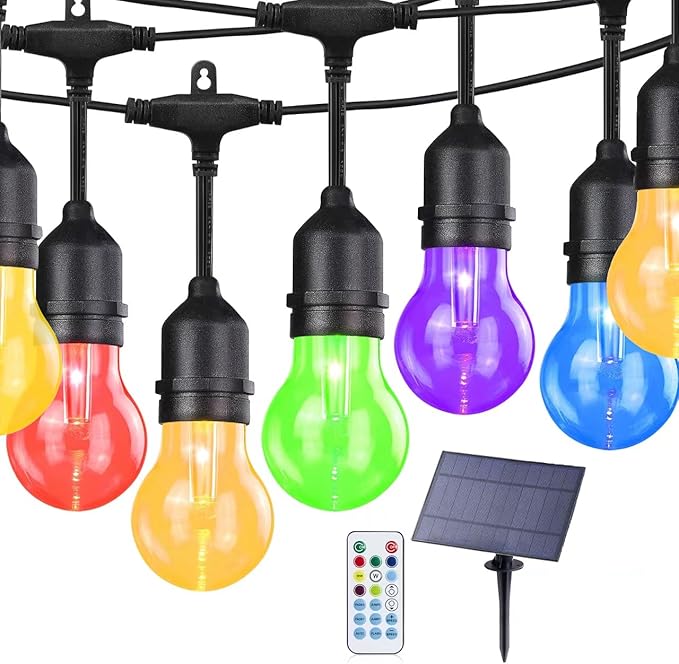 Auroraworld RGB Solar Outdoor String Lights, 200FT Dimmable Patio String Lights for Cafe