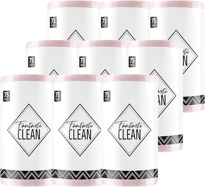 Fantasticlean Microfiber Cleaning Cloth Roll -675 Pack, Tear Away Microfiber Towels, 12" x 12", Reusable, Washable, Ultra Absorbent Dishcloth for All-Around Cleaning Supplies (9 Rolls of Pink)