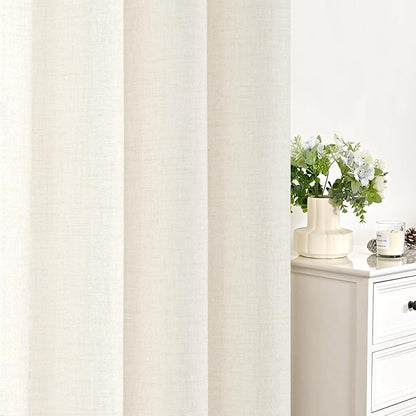 YoungsTex Ivory Linen Curtains 40 Inch Length for Kitchen Window, Short Semi Sheer Drapes Light Filtering with Bronze Grommet Privacy for Cafe Bathroom Windows, 42 x 40 Inch, 2 Panels