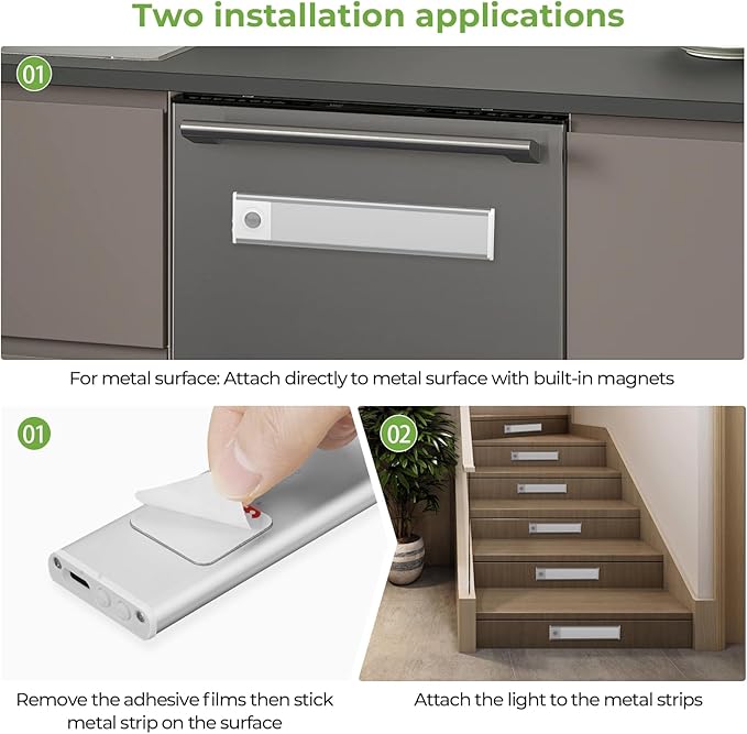 8inch Under Cabinet Lights,60 LED,USB-C 1800mAh Rechargeable Battery,3 Color Temperature,Dimmable,Motion Sensor Cordless Under Counter Light for Wardrobe,Bedroom,Kitchen,Stairs(2pack 3CCT)
