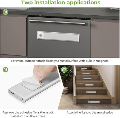 8inch Under Cabinet Lights,60 LED,USB-C 1800mAh Rechargeable Battery,3 Color Temperature,Dimmable,Motion Sensor Cordless Under Counter Light for Wardrobe,Bedroom,Kitchen,Stairs(2pack 3CCT)