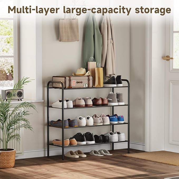 4-Tier Metal Shoe Rack, Free Standing Shoe Storage Rack for Entryway, Closet and Hallway (Black, 4-Tier)