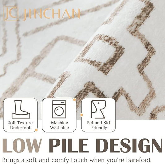 jinchan Moroccan Runner Rug 2x10 for Hallway - Bohemian Kitchen Machine Washable Runner Rug Modern Soft Ultra-Thin Low-Pile Non-Slip Carpet for Entryway Laundry Room Farmhouse (2x10ft, Taupe)